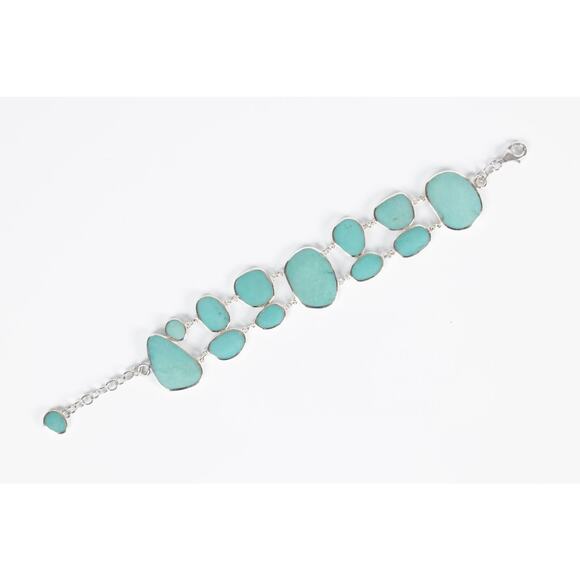 Stunning Sterling Silver Turquoise Stone Bracelet 7.9” - Picture 1 of 2